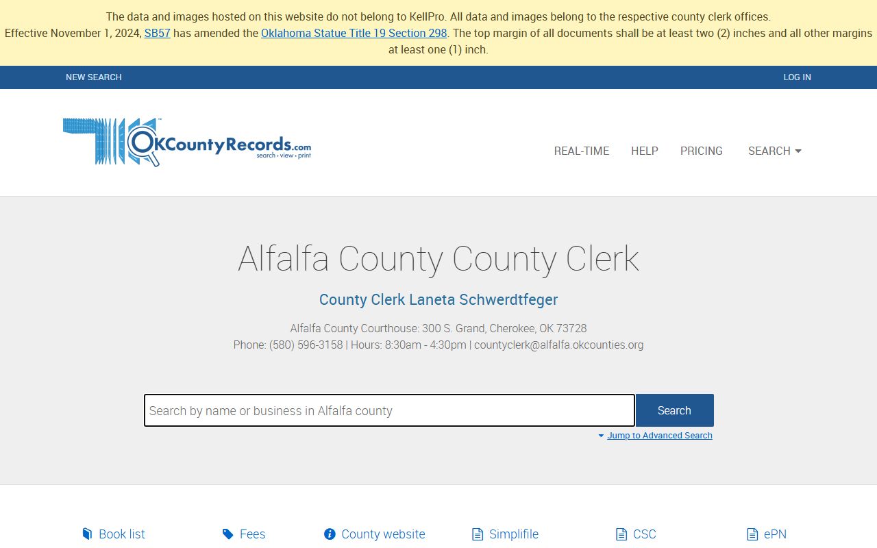 Alfalfa County marriage license records on OKCountyRecords
