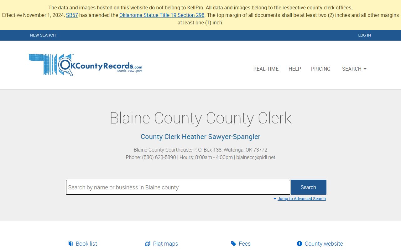 Blaine County marriage license records search on OKCountyRecords