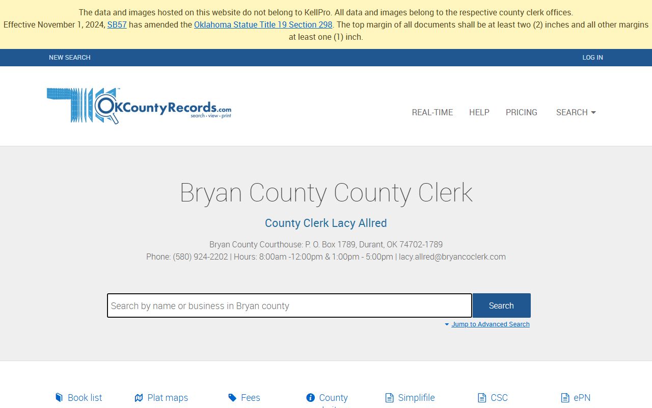 Bryan County marriage license records search on OKCountyRecords
