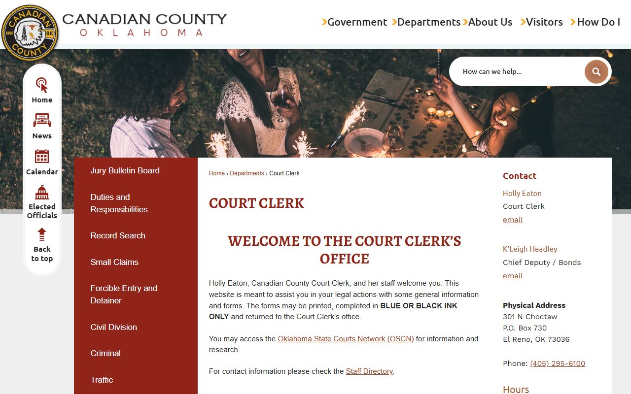 Canadian County Court Clerk page for marriage license information