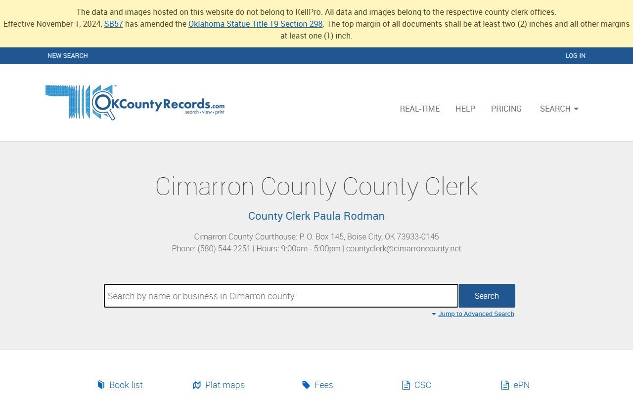 Cimarron County marriage license records on OK County Records search