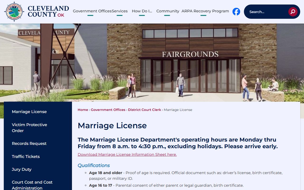 Cleveland County marriage license page on official county website