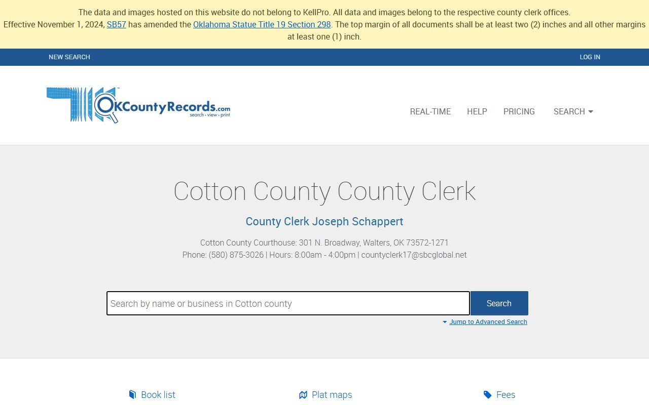 Cotton County marriage license records search on OKCountyRecords