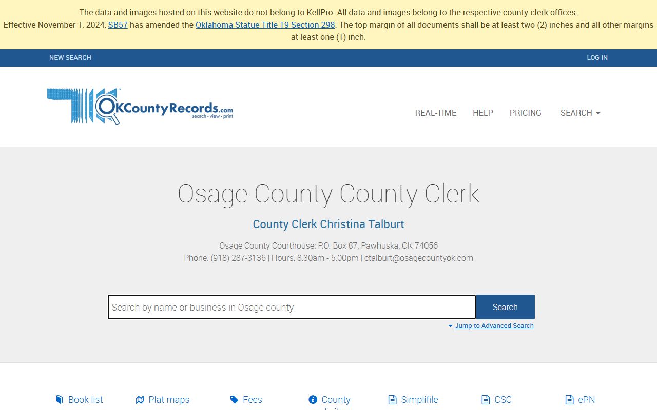 Osage County marriage license records search on OKCountyRecords