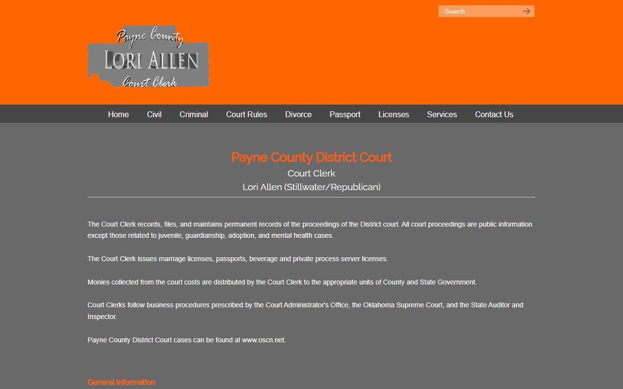 Payne County marriage license court clerk website