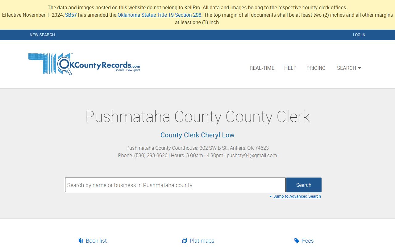 Pushmataha County marriage license records search on OKCountyRecords