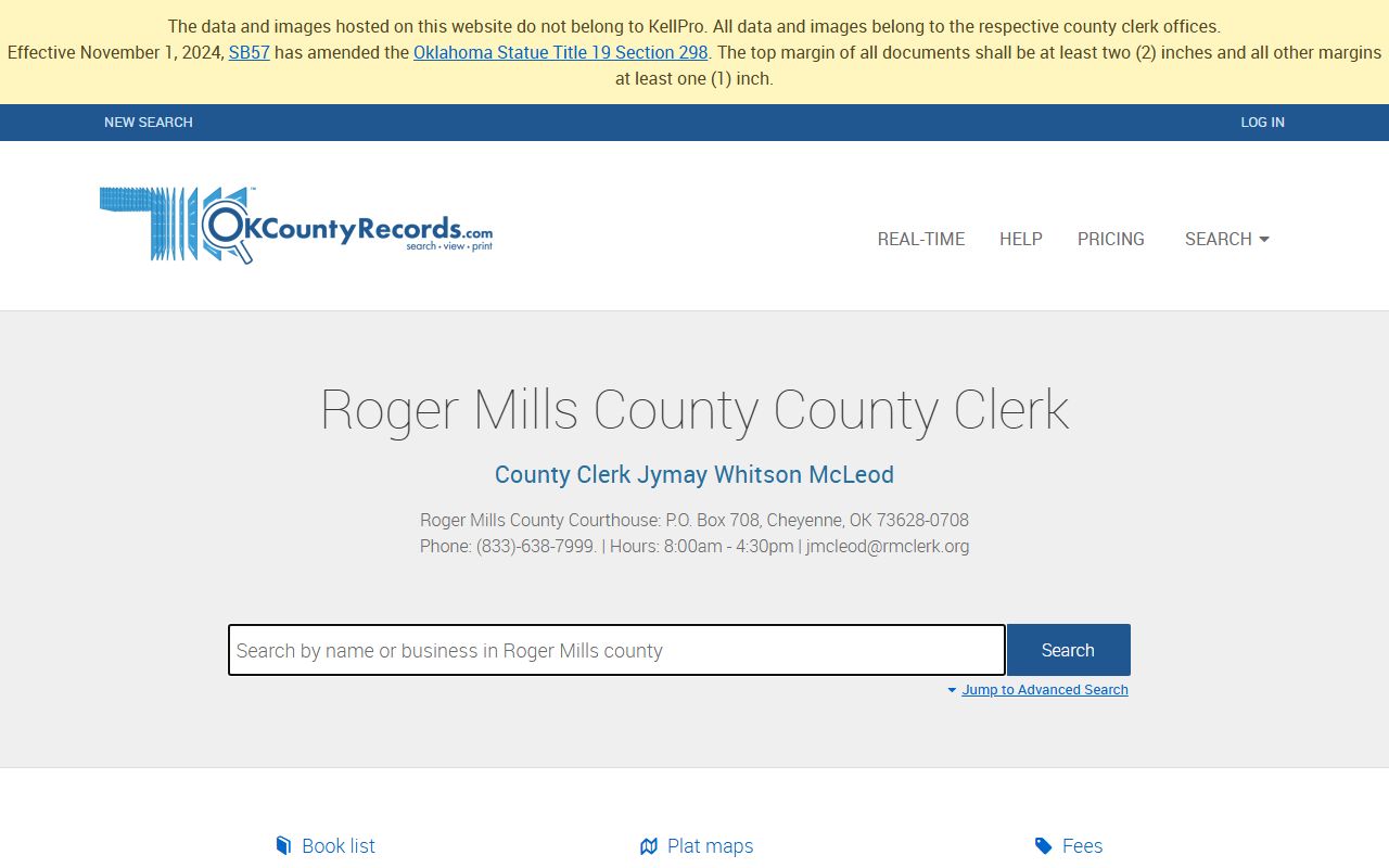 Roger Mills County marriage license records search on OKCountyRecords