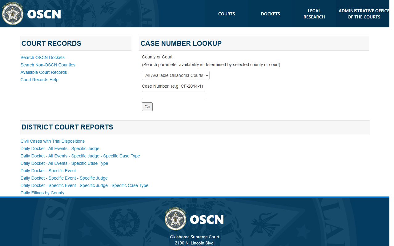 Oklahoma marriage license dockets search on OSCN