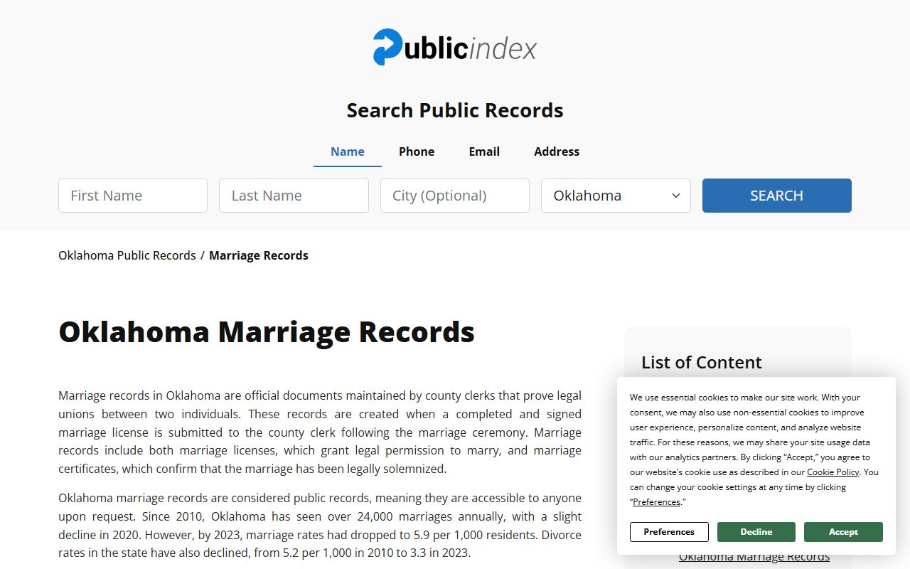 Oklahoma marriage license laws and records overview
