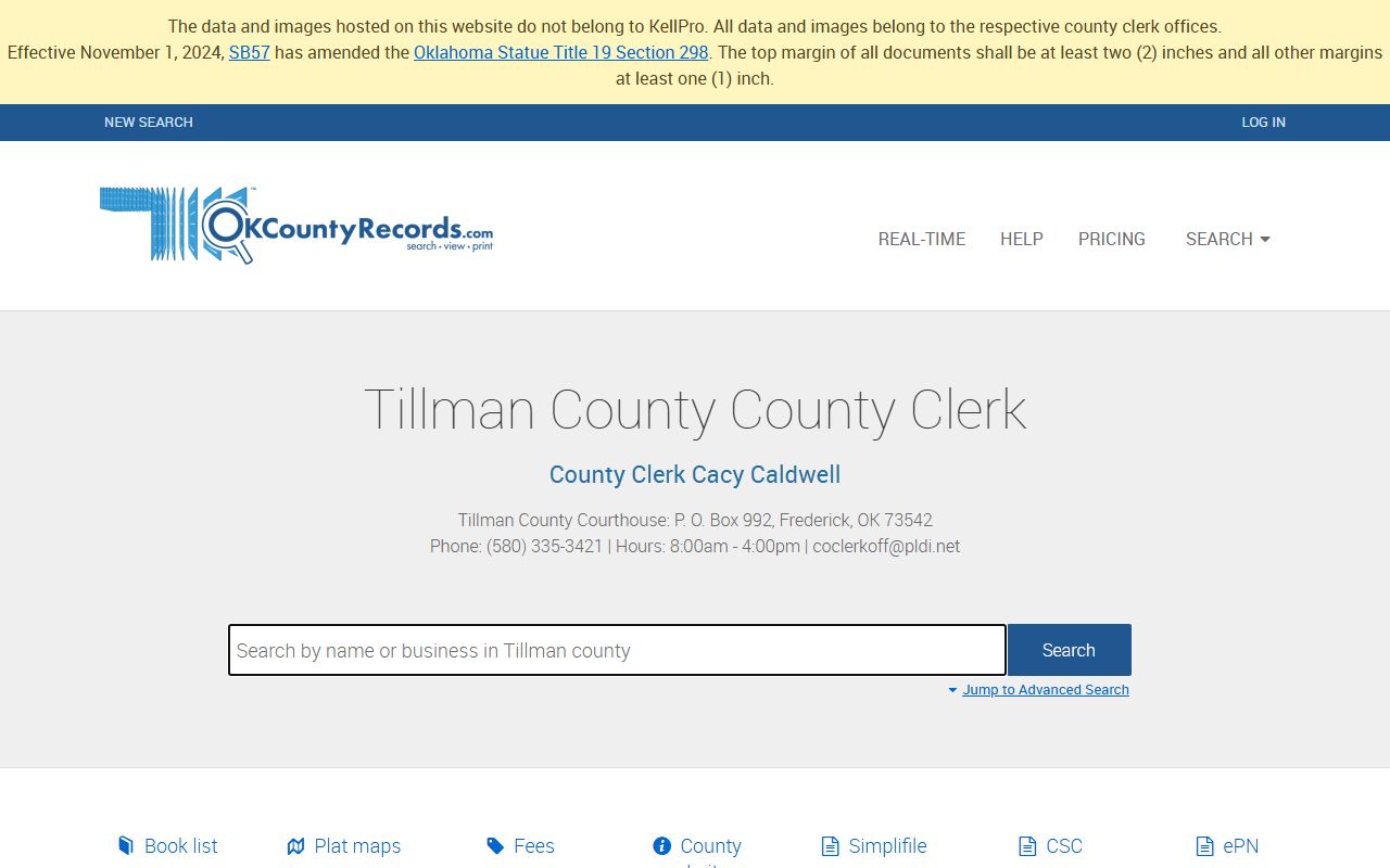 Tillman County marriage license records search on OKCountyRecords